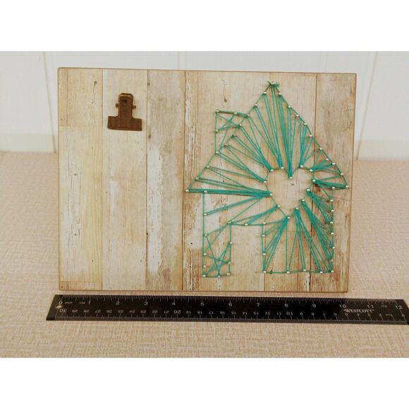 Clipboard Easel String Art Rustic House Heart Wood Frame Note Clip Aqua 8x10 - Picture 5 of 14
